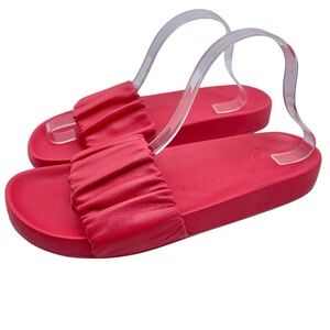 J. Crew Womens Shoes Pacific Sandals 10 Pink Scrunchie Strap Slide Flat Casual